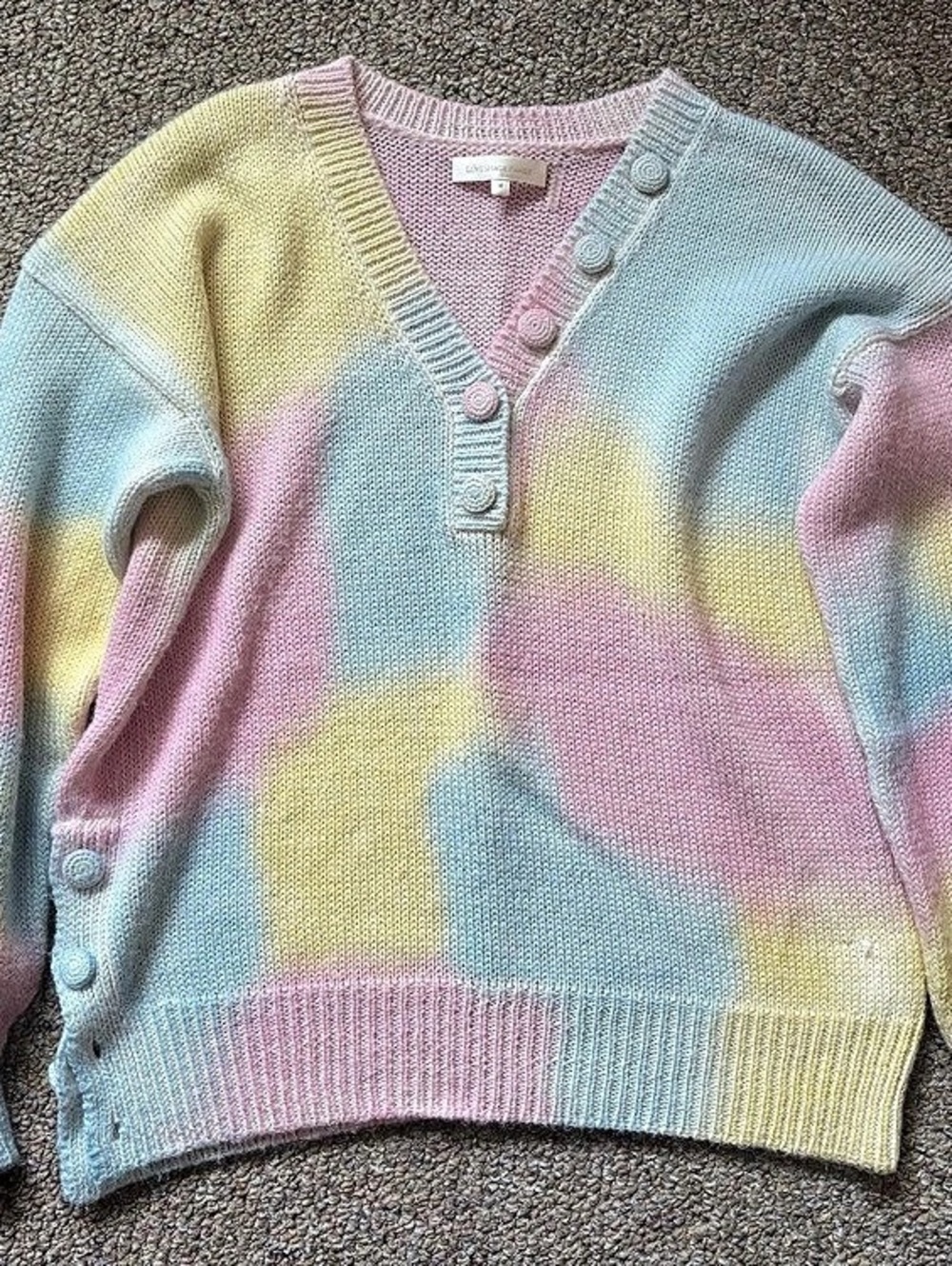 LoveShackFancy Cardigan V-Neck Pink & Blue Size Medium